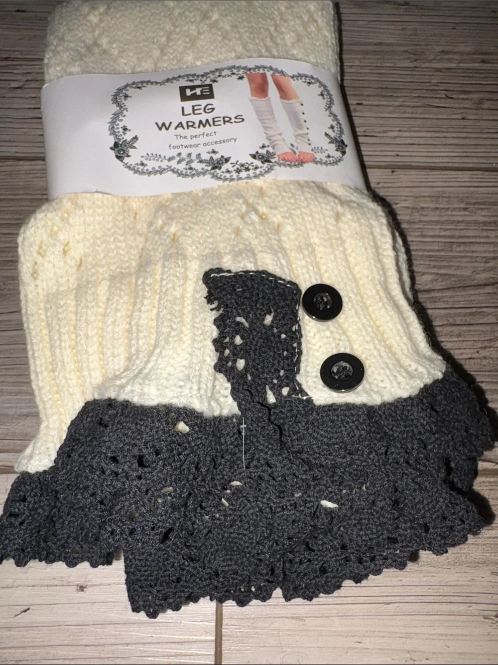 NWT Leg Warmers with Button Trim - Cream and Black